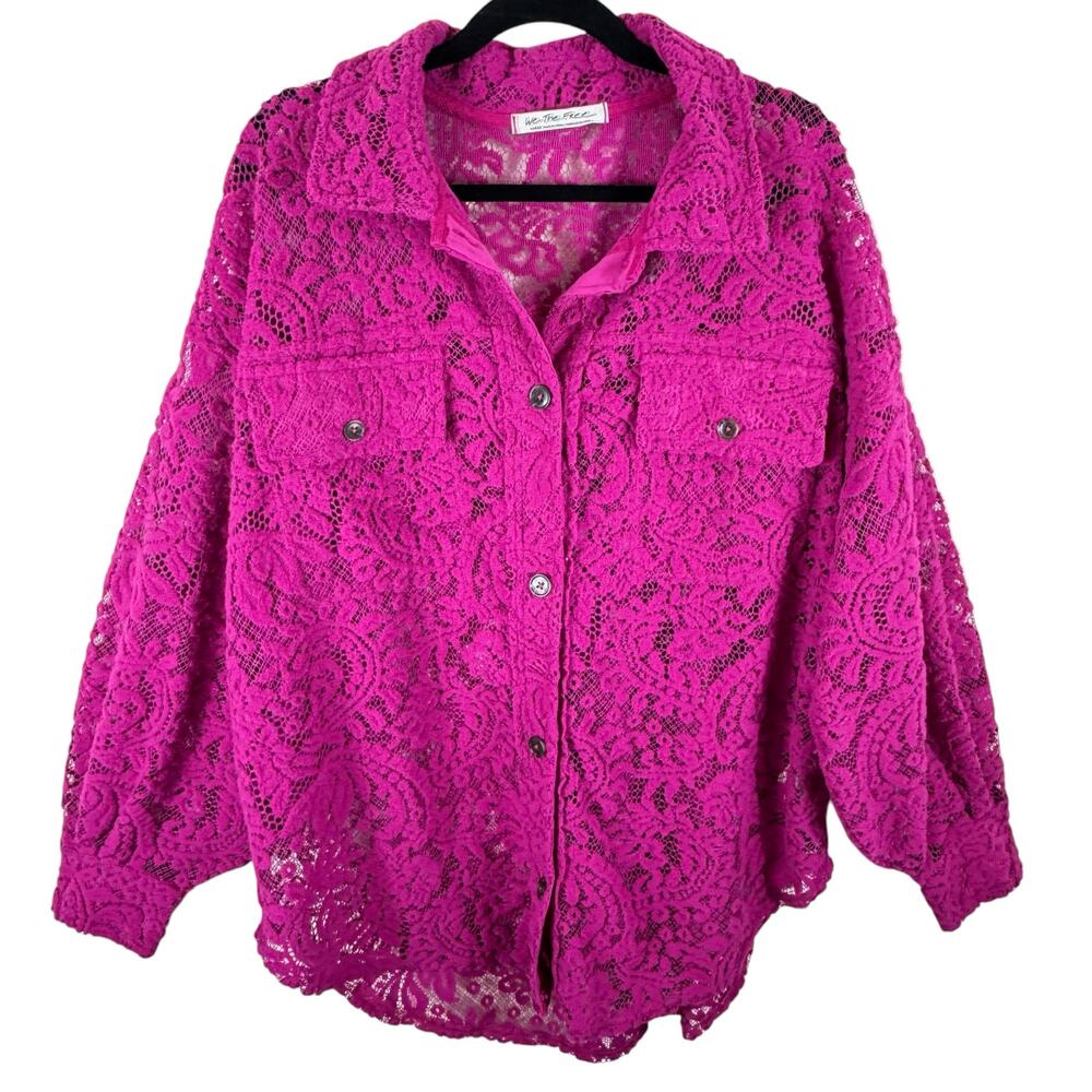 We The Free Ruby Lace Raspberry Shacket Jacket Button Up Oversized Size L - Picture 3 of 10